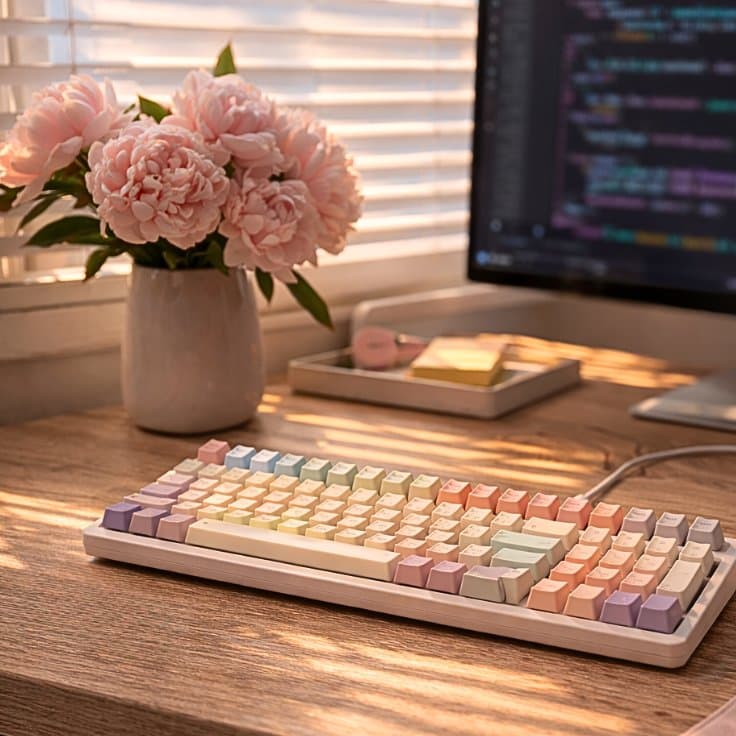 Laptop and monitor home office setup